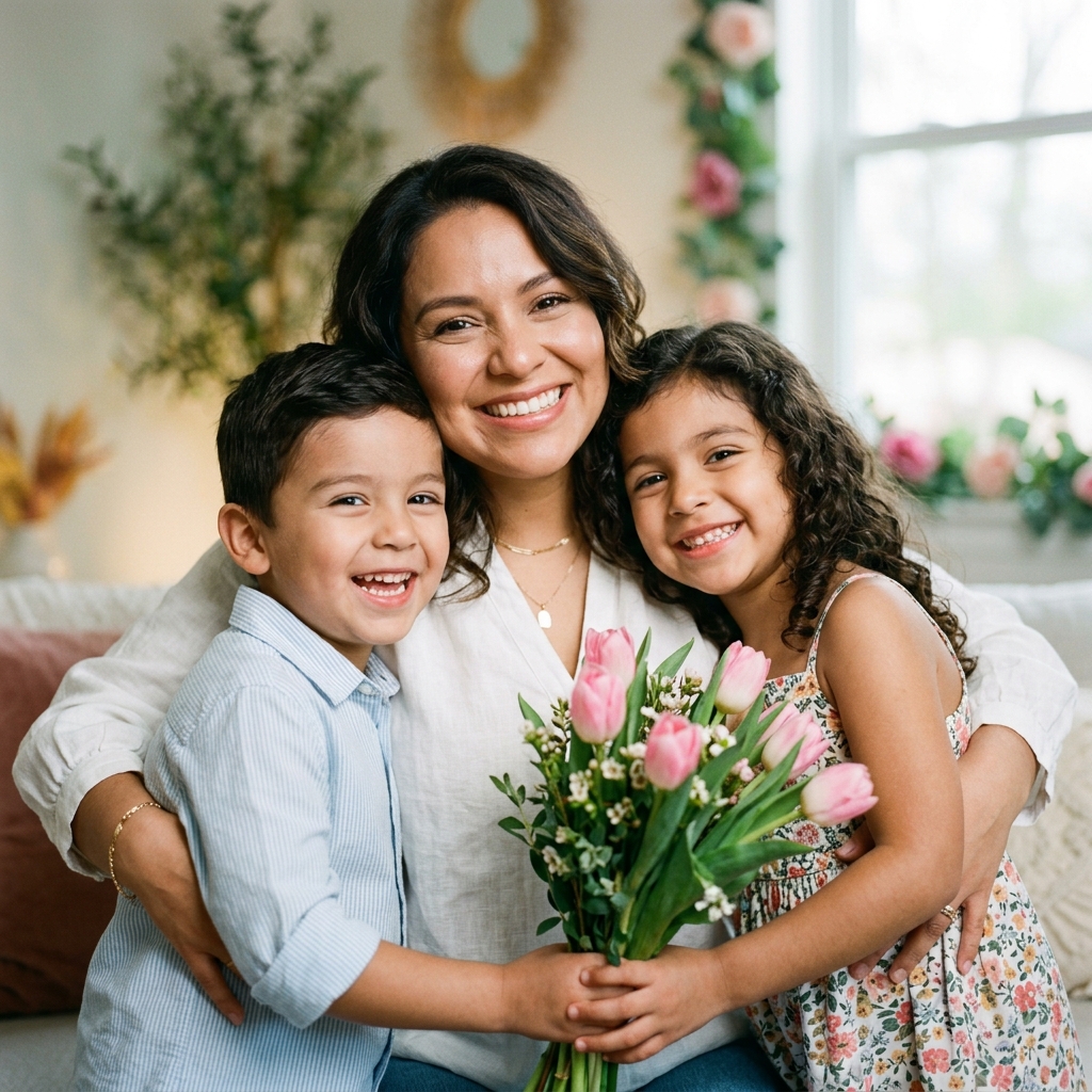 Familia celebrando el Día de la Madre